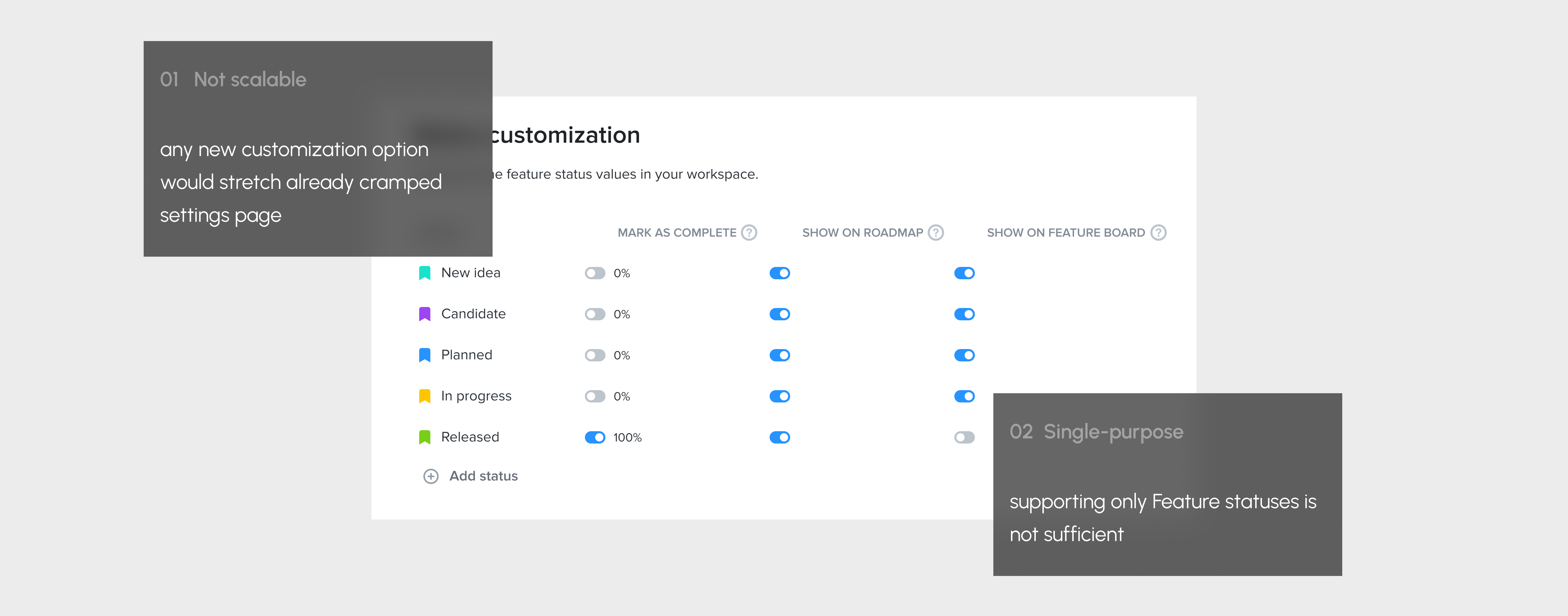 Status customization buried in Settings → General