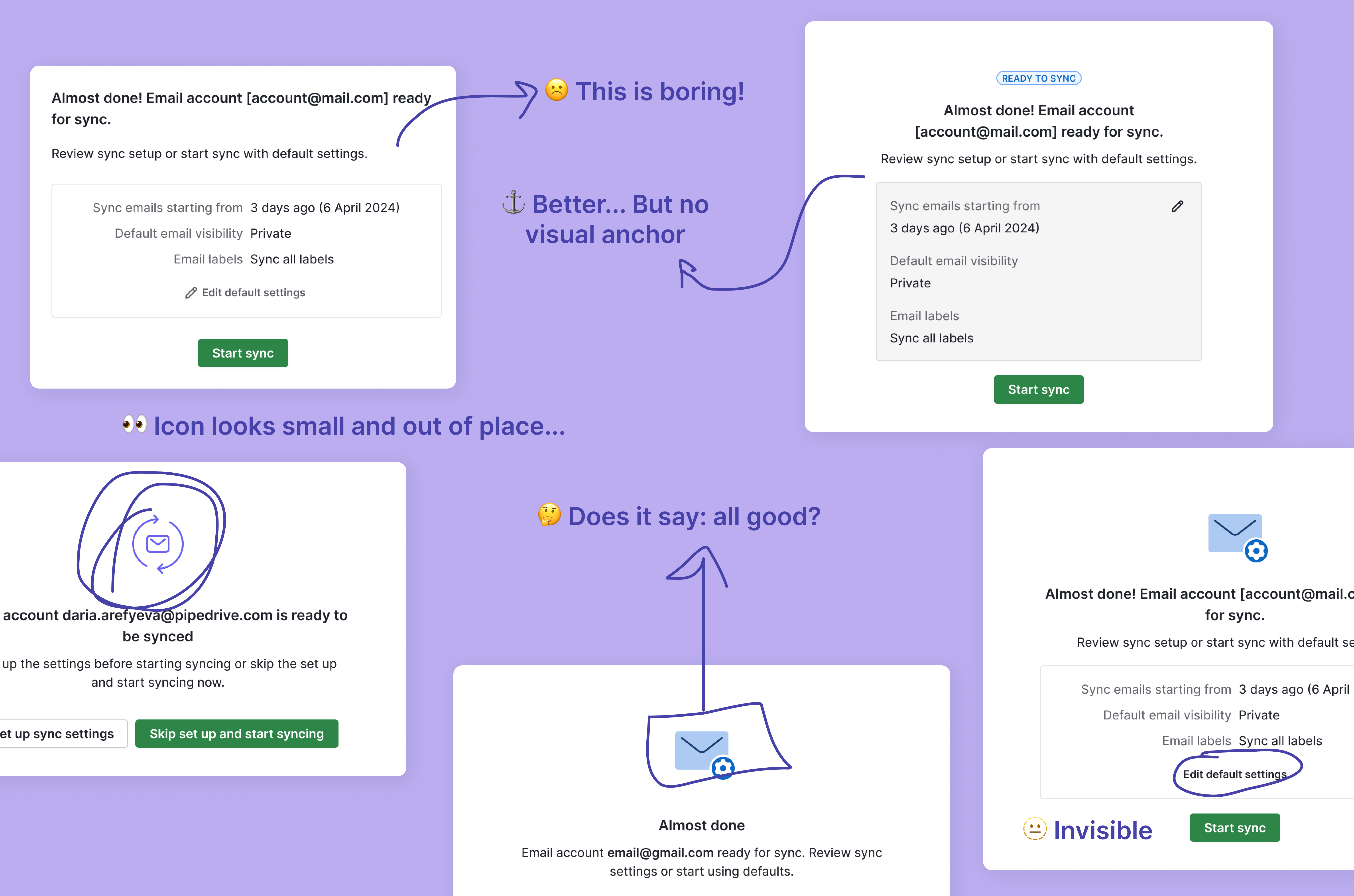 Design iterations on the confirmation popup